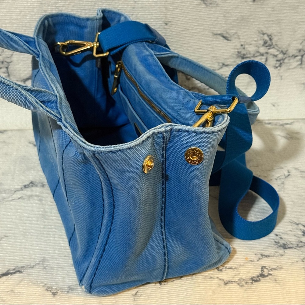 Prada Preloved Blue Canapa Tote / Crossbody - Picture 6 of 10